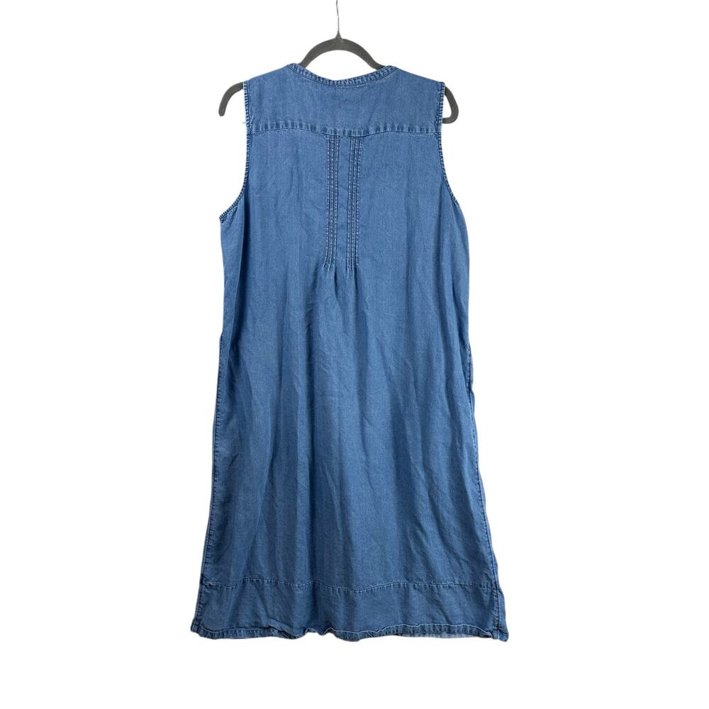 Coldwater Creek Chambray Dress Size XL Tencel Western Sleeveless Pintuck Pockets - Picture 2 of 11